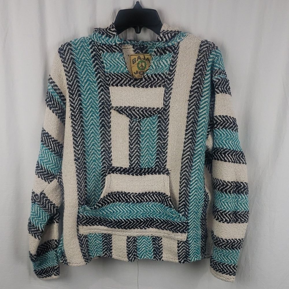 Baja Joe Men's Small Blue White & Black Poncho Hoodie